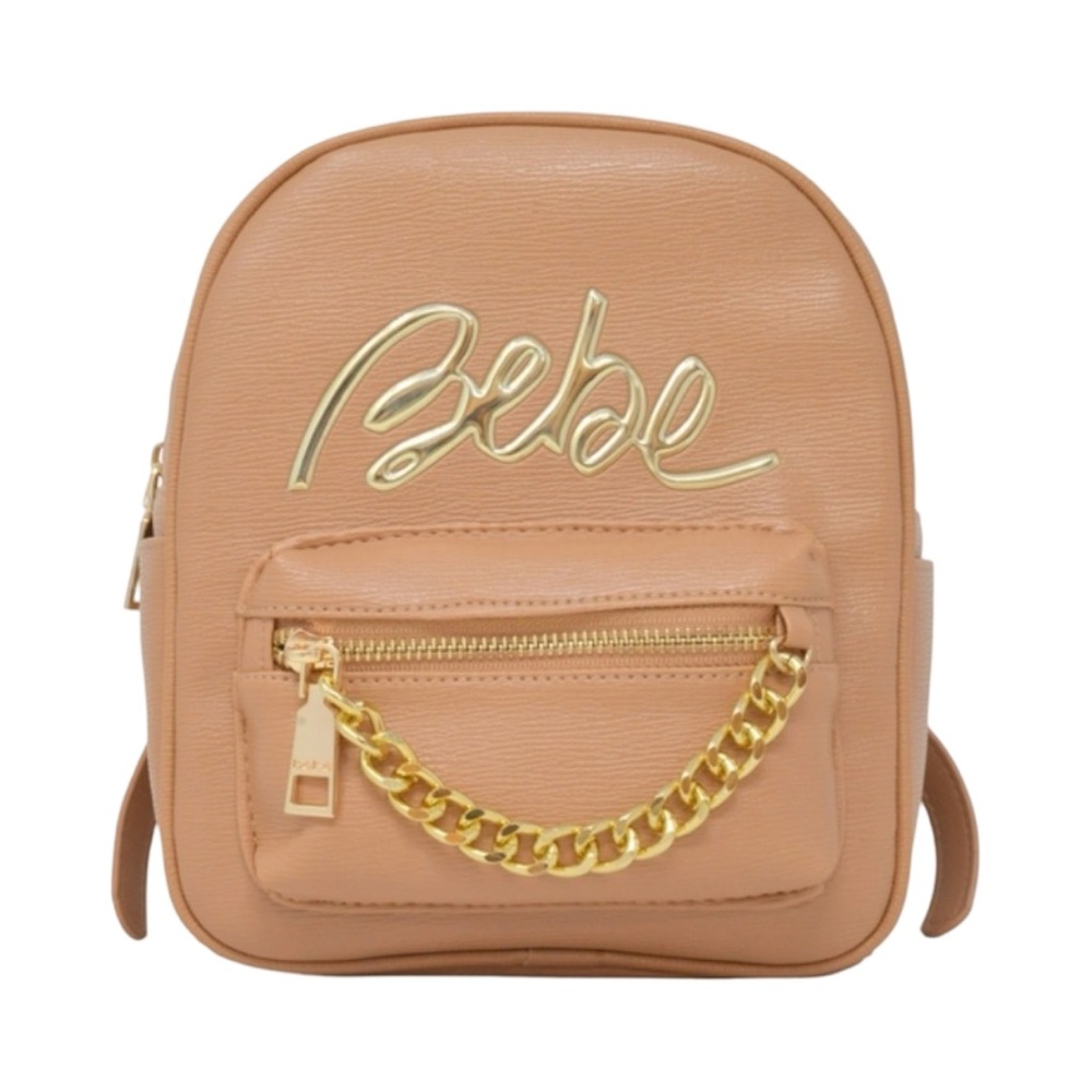 NWT Bebe Gianna Tan Mini Backpack Gold Chain Logo Y2K Bag